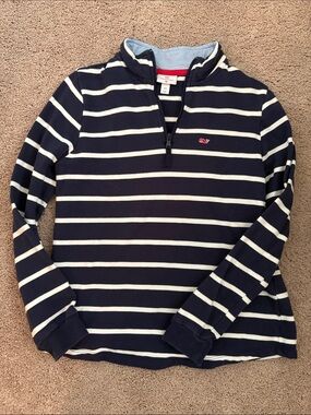 Vineyard Vines for Target Navy & White Striped Half-Zip Pullover with Red Logo